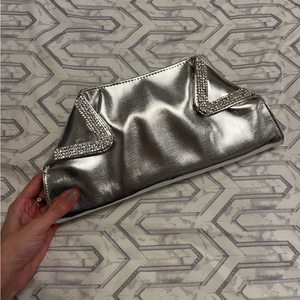 Silver Clutch with Zipper Closure from 2010s